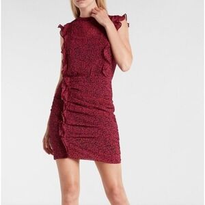 Express Womens Pink Floral Ruffle Ruched Mini Dress Sleeveless Keyhole Back M